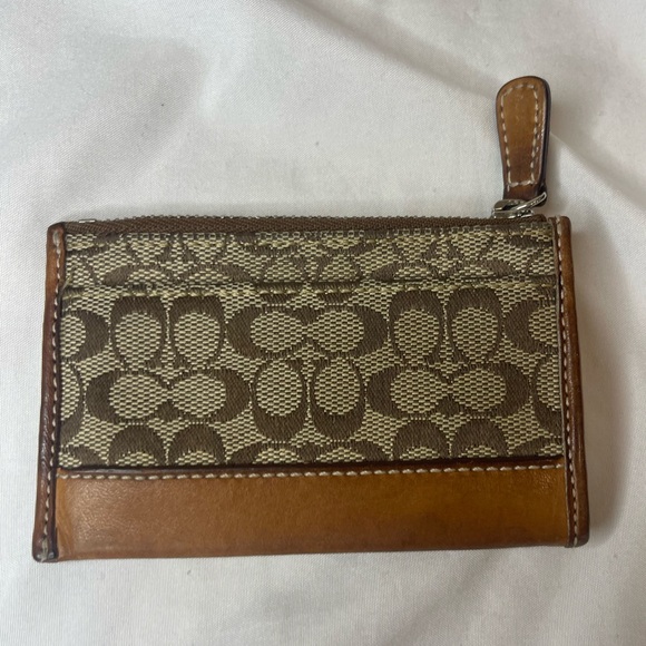 COACH VINTAGE Monogram Canvas & Leather Zipper Key Chain ID Wallet Coin Purse - Picture 5 of 10